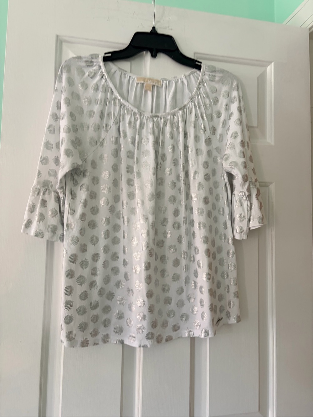 Michael Kors White Top with Silver Metallic Dot Print